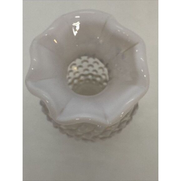 Fenton Clear/White Opalescent Hobnail Ruffle Edge 4” Vase Small bud vintage - Picture 2 of 6